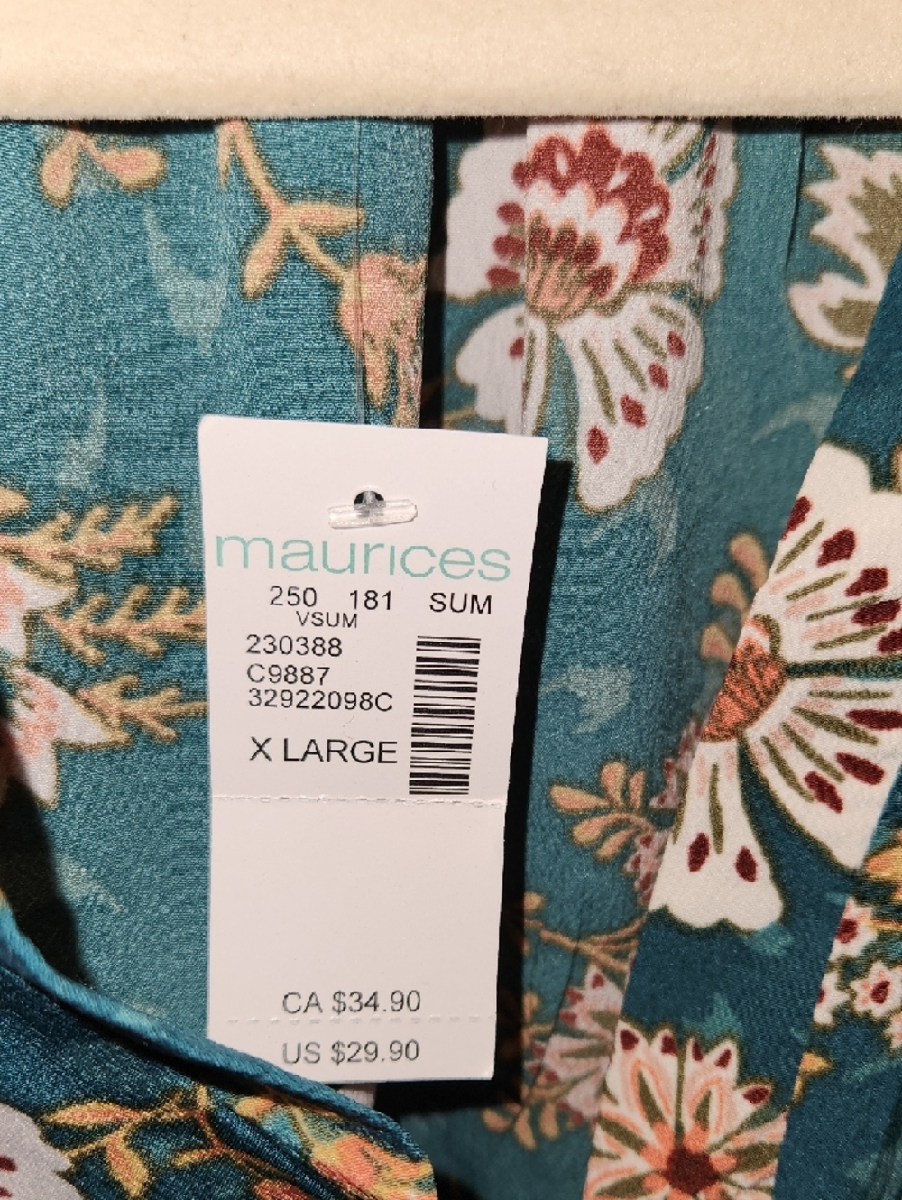 Maurices Teal Floral Short Sleeve Top NWT - Picture 8 of 8